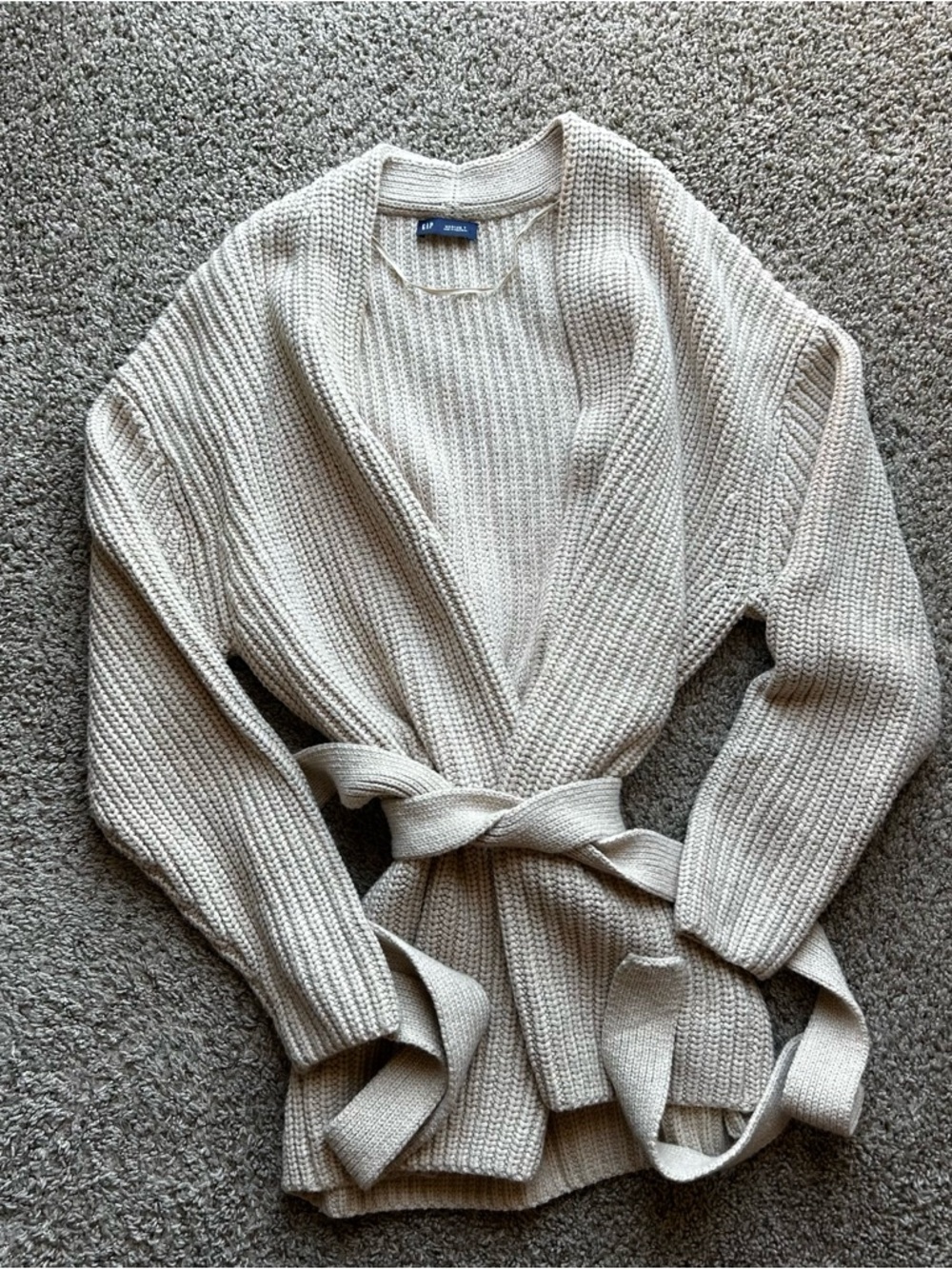 GAP Cream Belted Ribbed Knit Sweater Cardigan